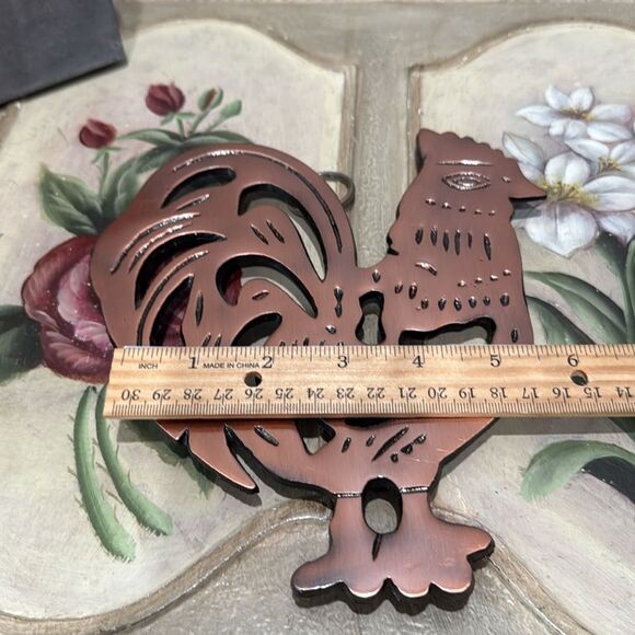 Vintage ODI 1995 Cast Iron Copper Rooster Trivet Wall Han Country Farmhouse - Picture 8 of 10